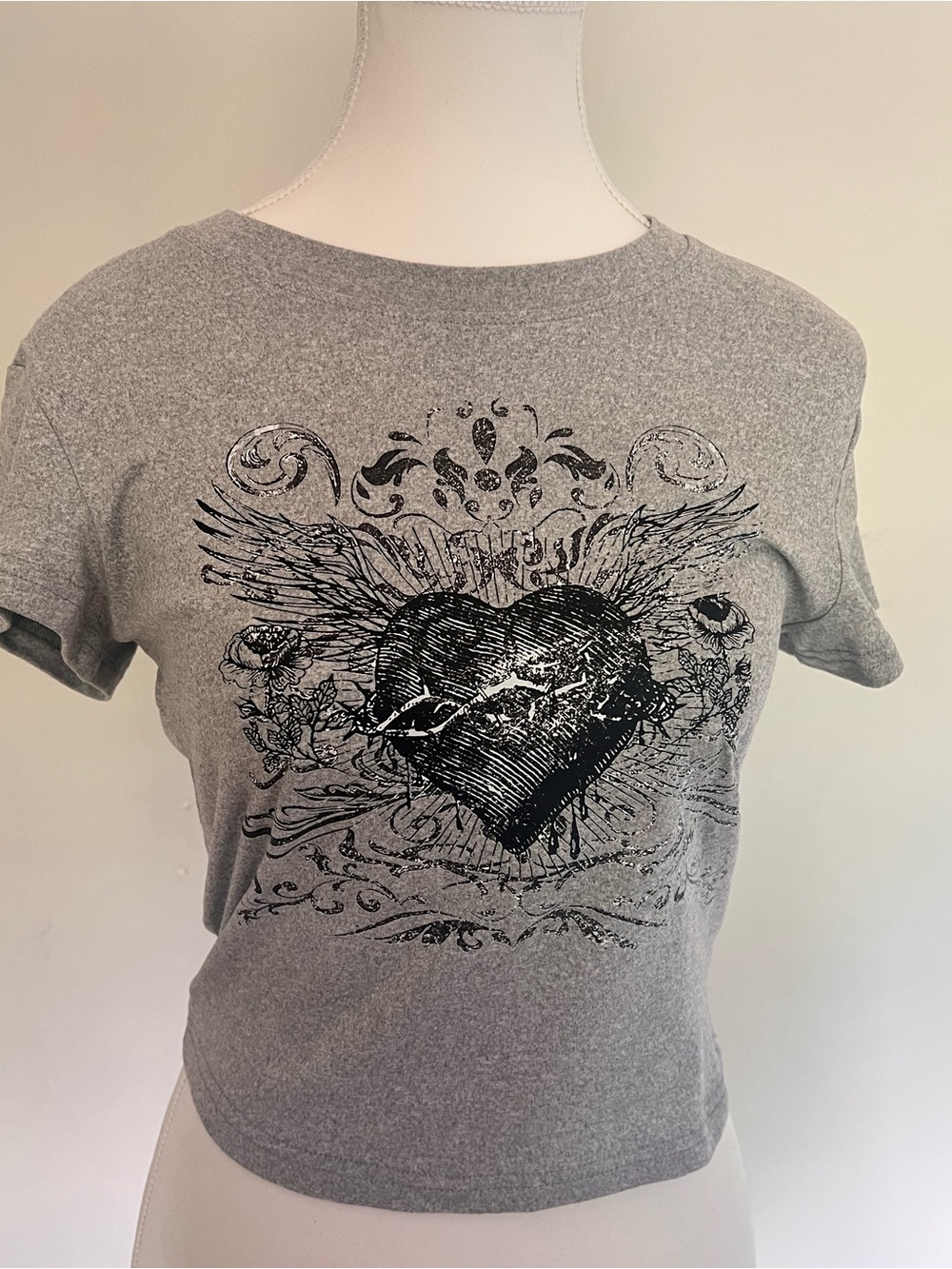Grey Graphic Heart Wing Tee